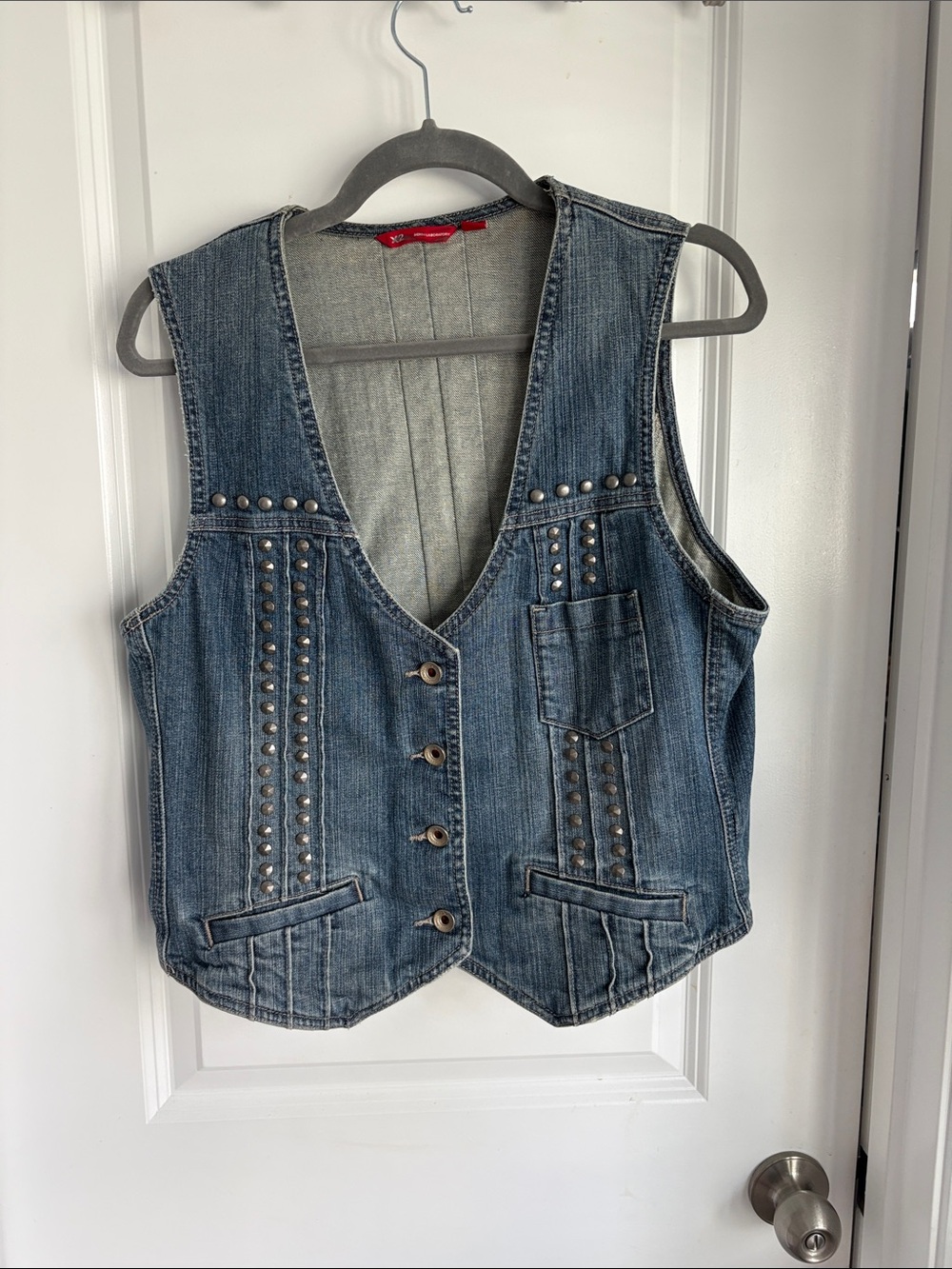 X2 Studded Denim Vest in Medium Blue